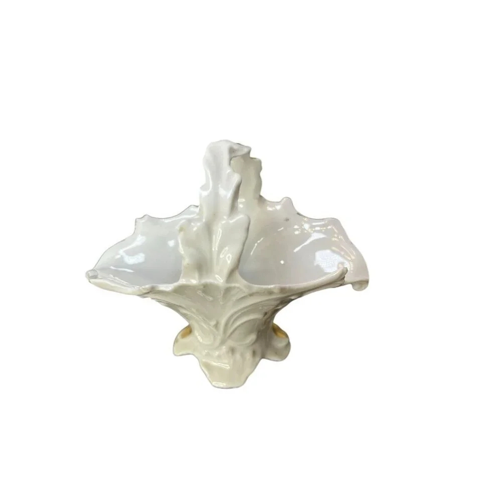 Antique Porcelain Basket Trinket Dish Jewelry Ring Holder Tray White & Gold